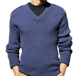 DSCP GUARDIAN COLLECTION Navy Blue military Sz 40 R Ribbed V-Neck wool Sweater